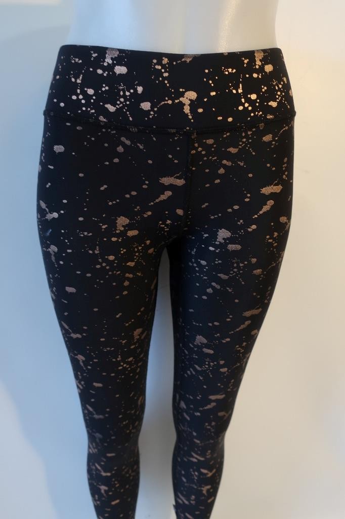 Womens Terez Black Rose Gold Splattered Paint Graphic Leggings M