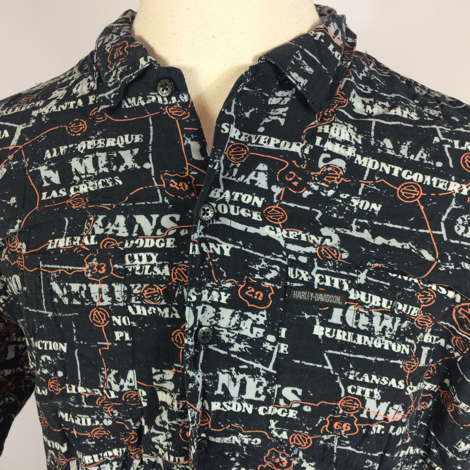 Vintage 80s 90s Harley Davidson Hawaiian Rayon Surf Beach Map Motorcycle Shirt