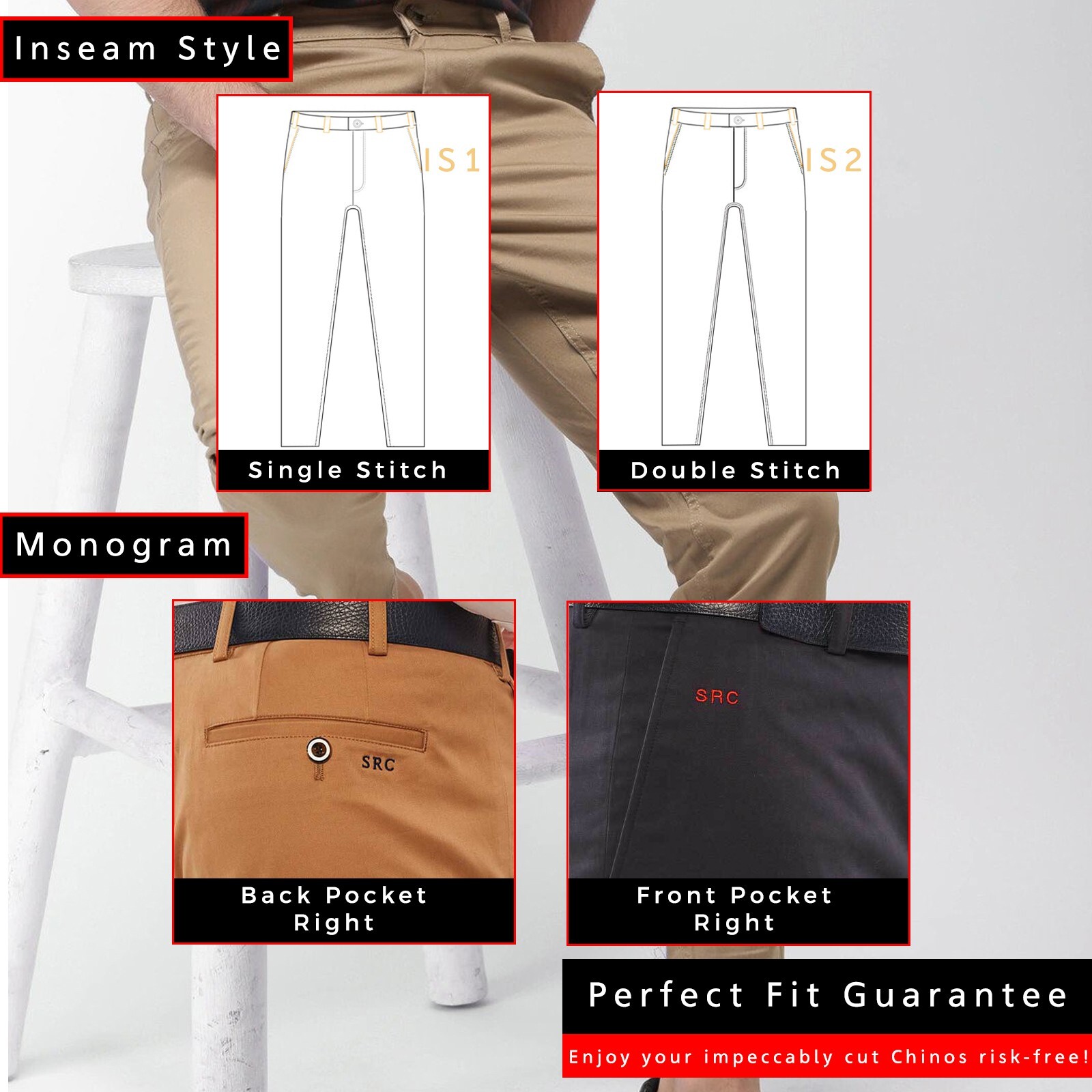 Custom Made Chinos Mens Bespoke Cotton Twill Stretchable Chinos