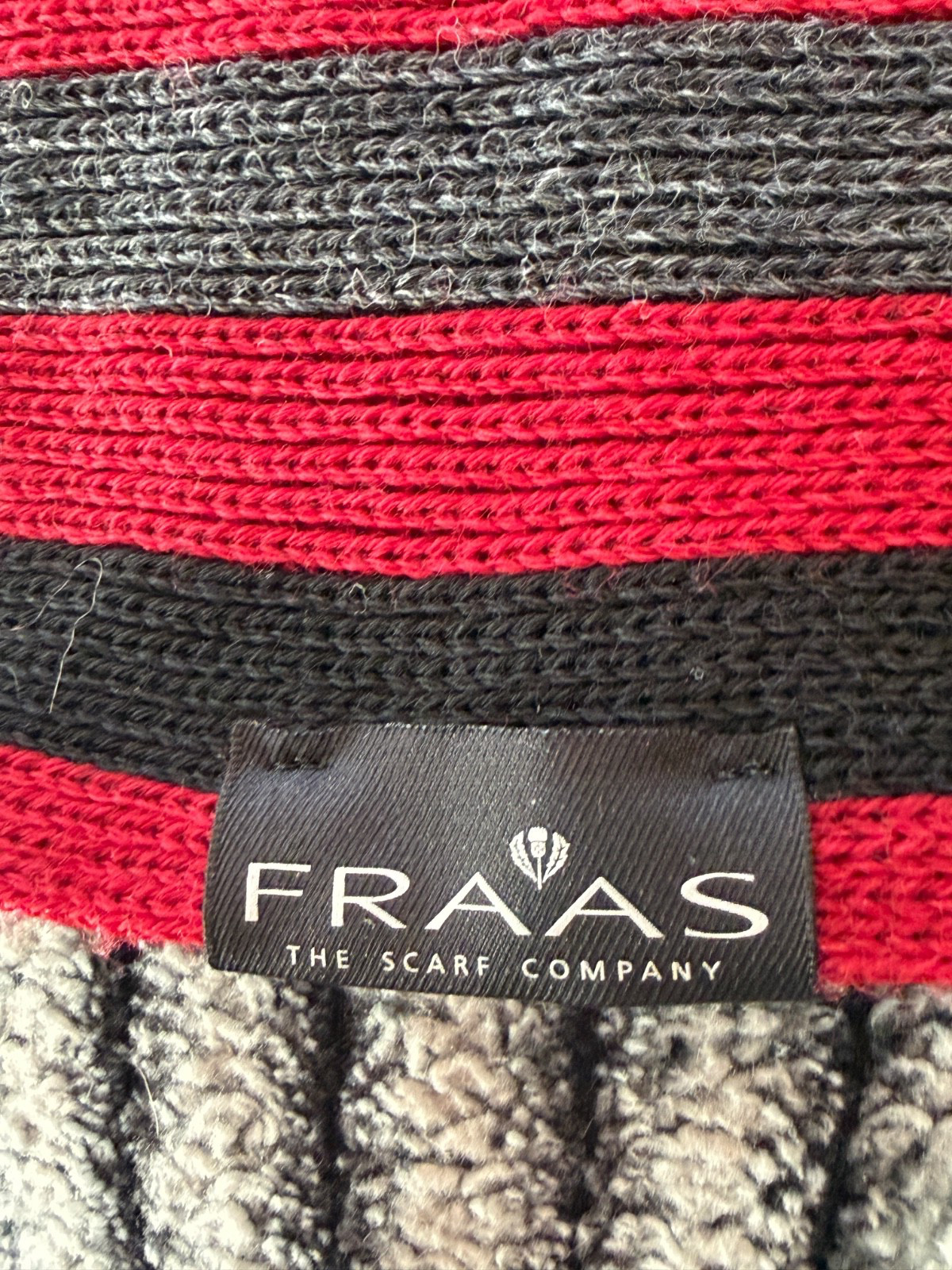 V. Fraas Mens Scarf Red, Navy Gray Stripes Wool Size 66 x 11 Made In Germany