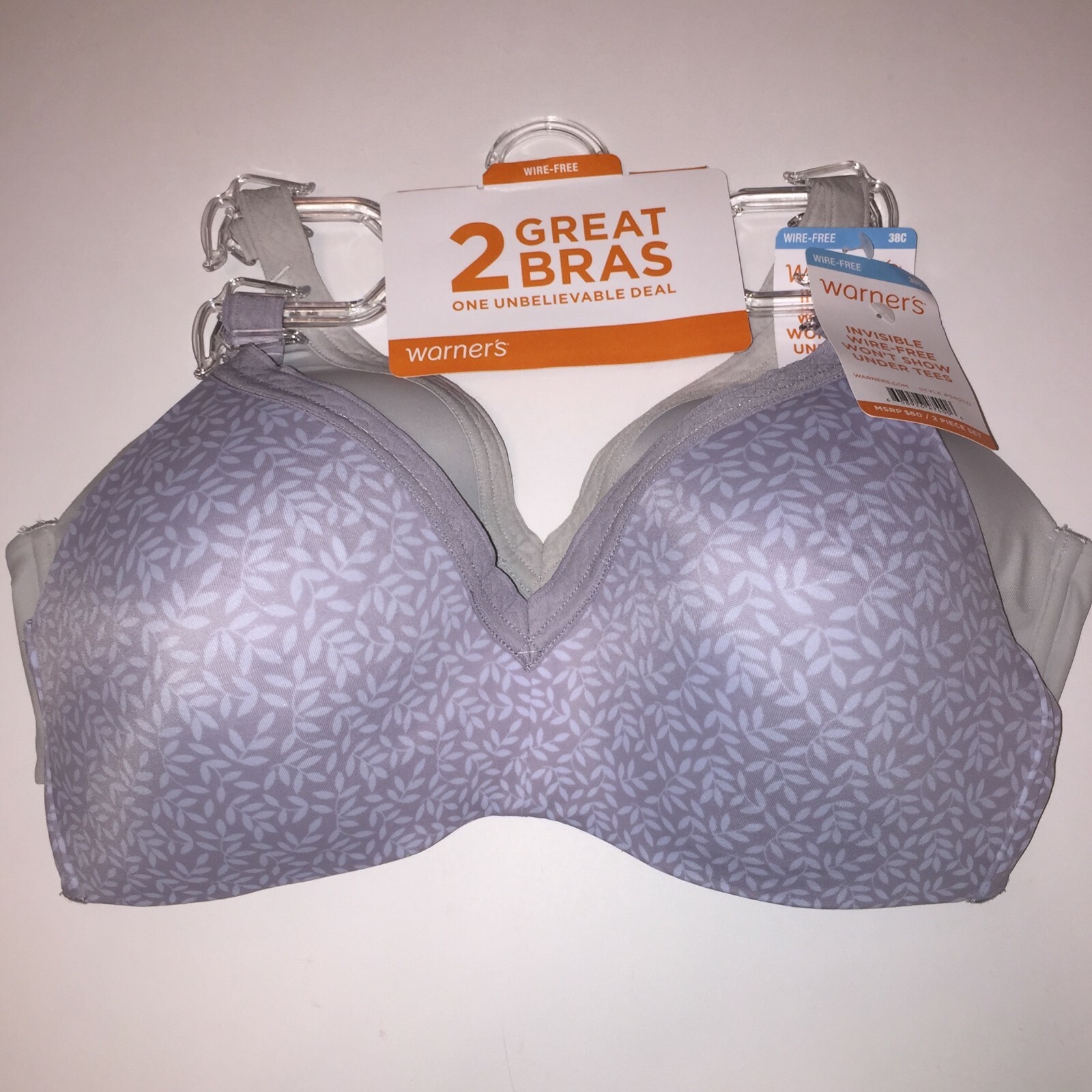 Warner’s Wire Free T-Shirt Bras Set of TWO Invisible Seamless Lined Cups NEW $60