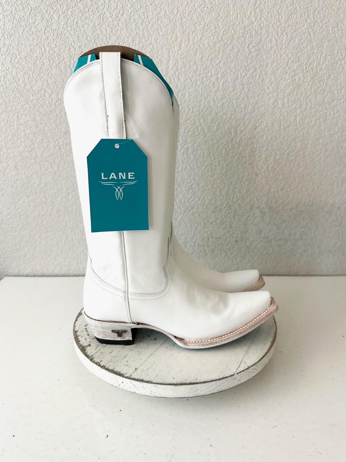 Lane EMMA JANE White Cowboy Boots Western Cowgirl Mid Calf Tall Snip Toe Sz 7.5