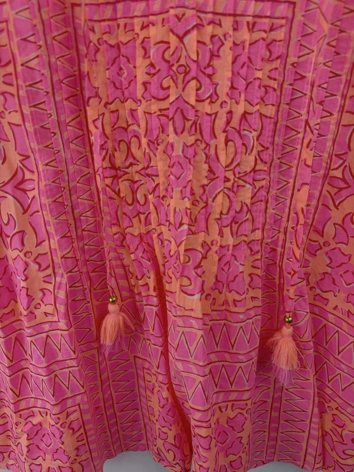 Vineyard Vines Tassle Boho Bright Pink Long Sleeved Blouse 100% Cotton Small