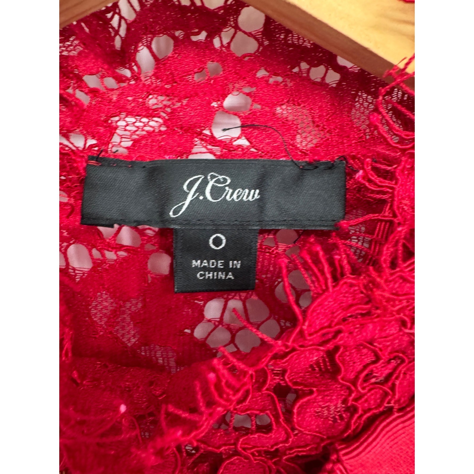 J.Crew Shirt Lace Bow Womens 0 Red High Neck Victorian Romantic Elegant Coquette