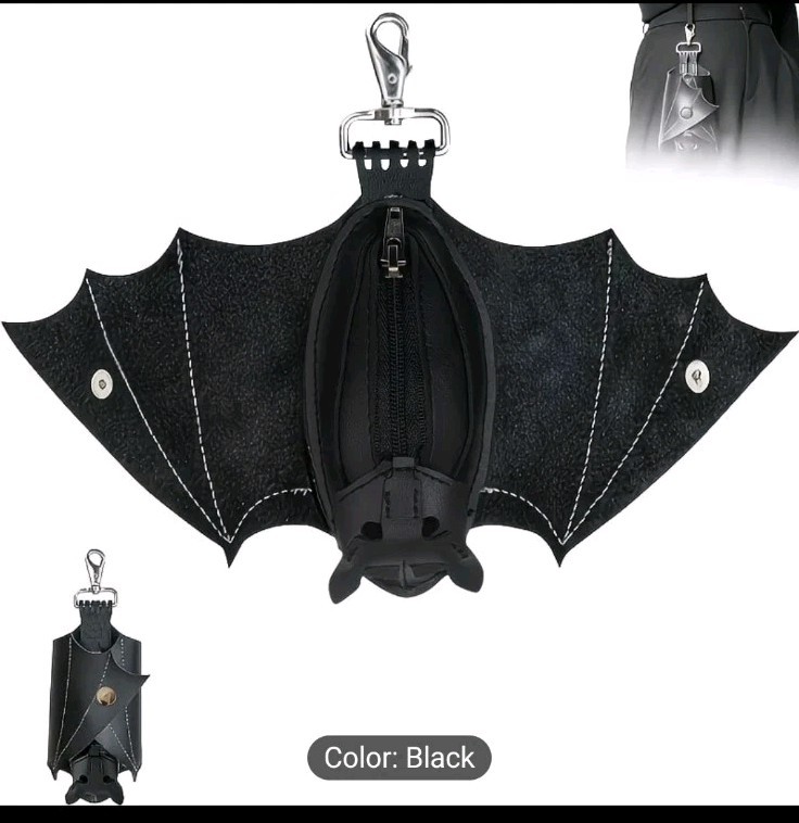 Gothic,midevil Black Faux Leather Bat Coin,keys,pouch, beltloop, Purse Backpack