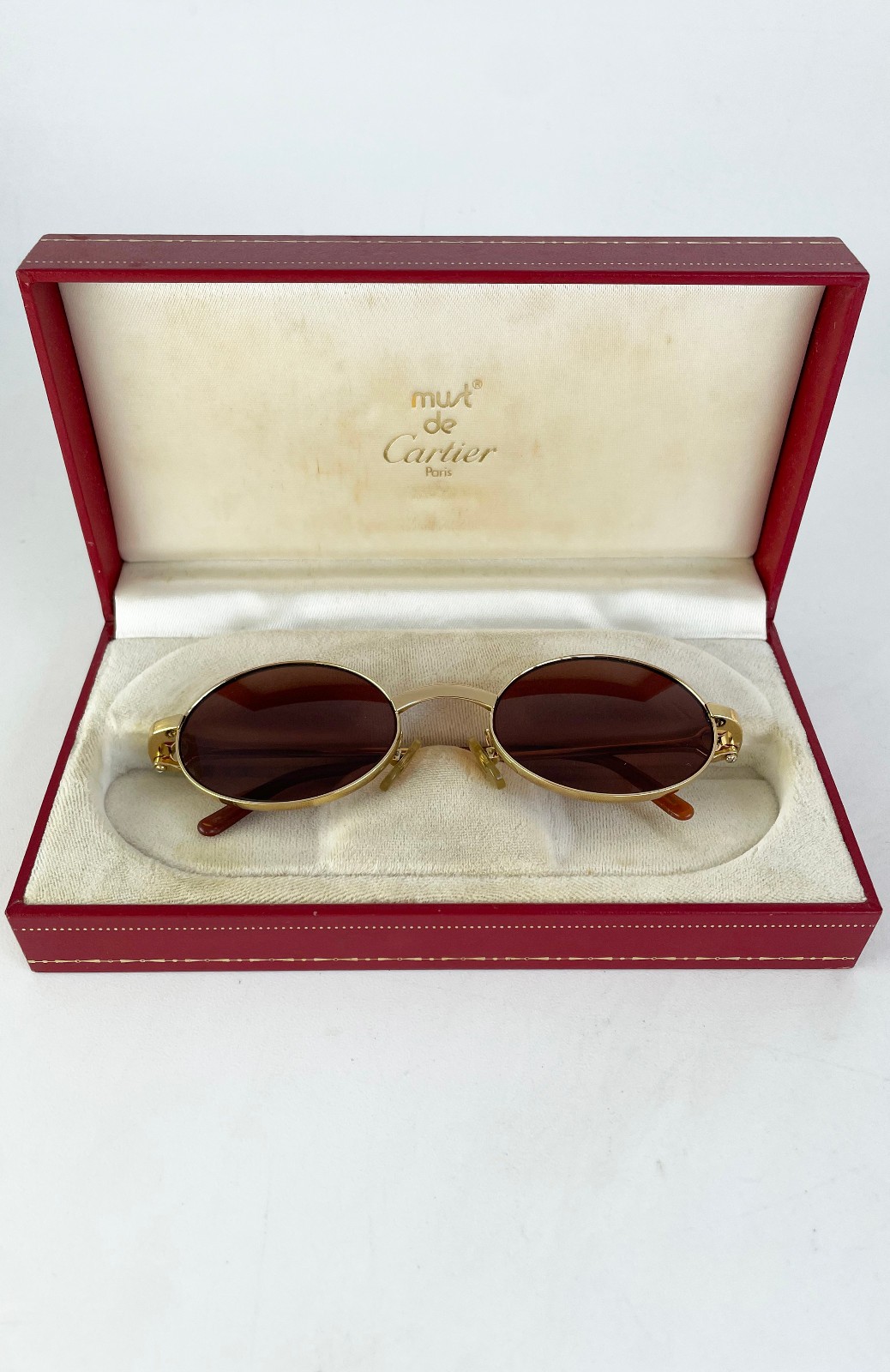 Vintage 80s Cartier Spider Sunglasses oval gold 22K trinity vendome santos must