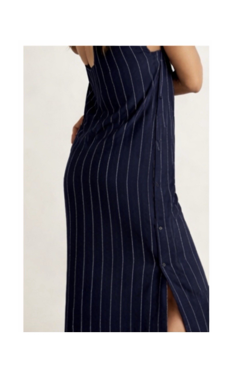 Navy Pinstripe Midi Dress Fully Lined Minimalist Pullover Designer Style M