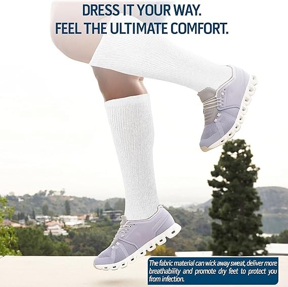 2 Pairs Diabetic Socks Over The Calf – Knee High Premium Cotton Socks Men’s Size