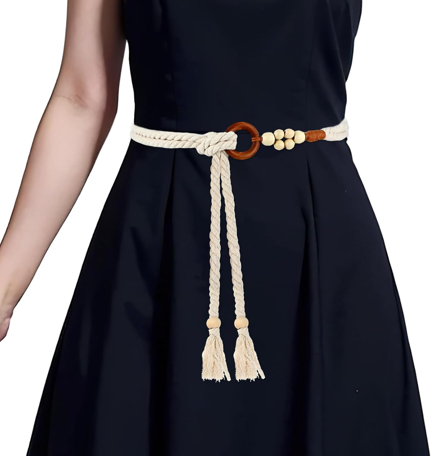 Women’s Tassel Braided Waist Belt, Skinny Woven Belt for Dress Waist Belt Rope C