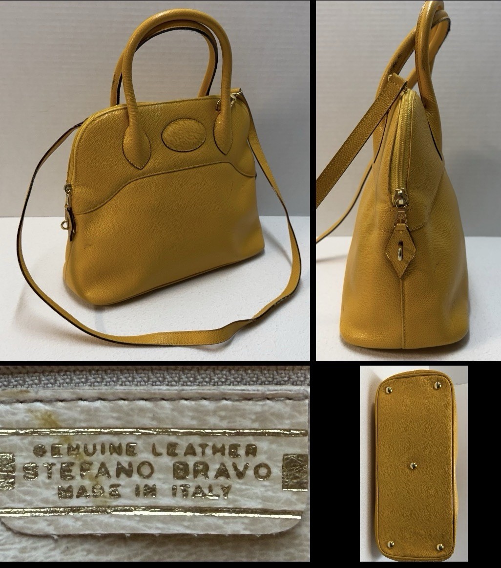 Vintage 80s-90s Stefano Bravo Yellow Leather Italy Bolide-Style Dome Satchel Bag