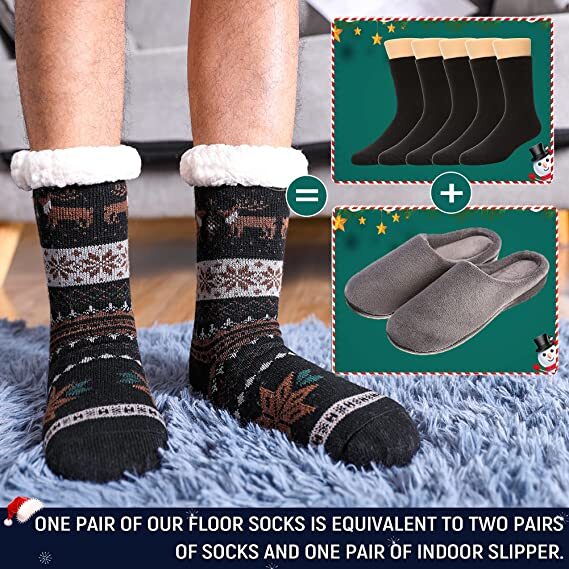 Mens Winter Sherpa Fleece-lined Cozy Fuzzy Thermal Slipper Socks Size 7-13 Lot