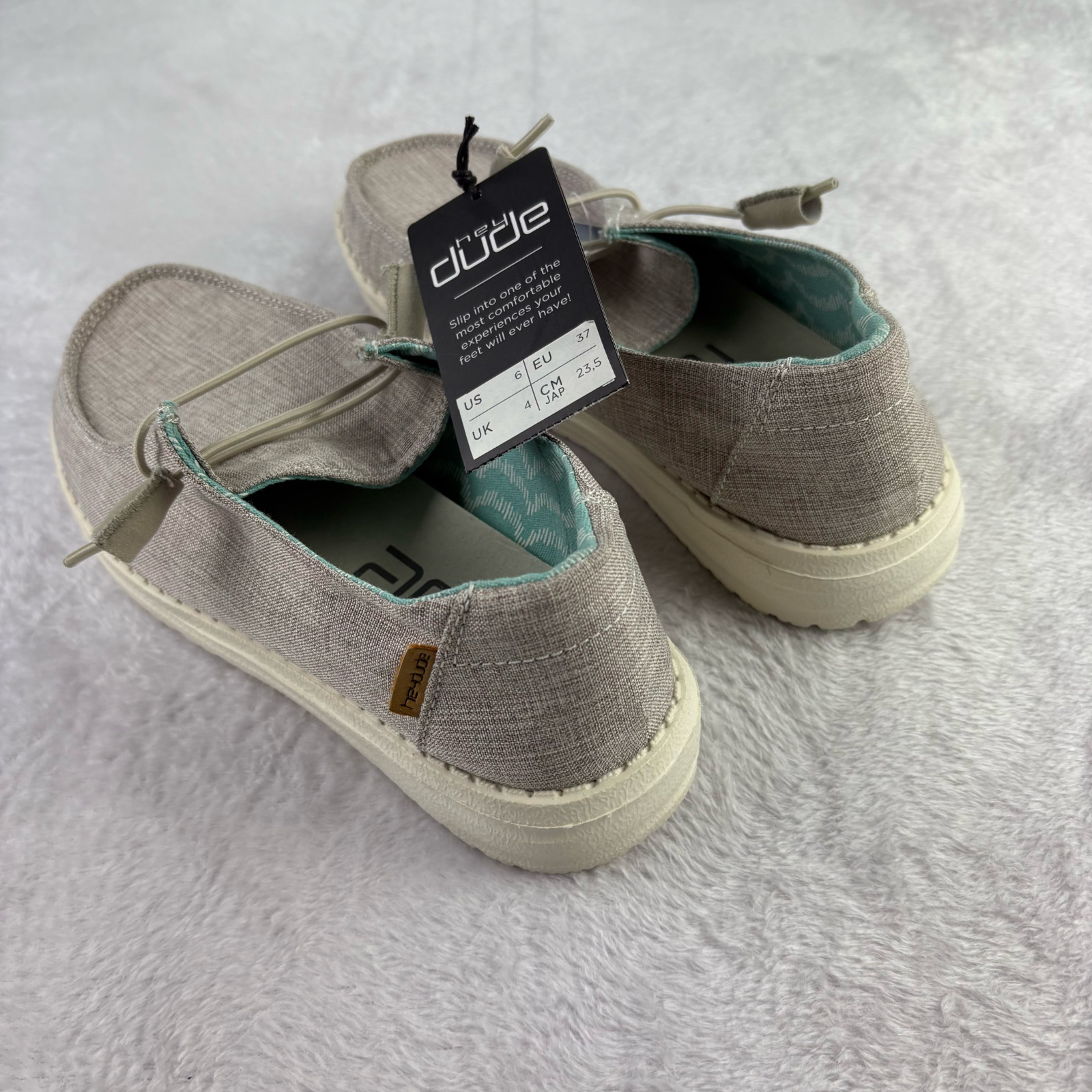 HEY DUDE Wendy Chambray Beige Womens 6 Lace-Up Loafer Light Comfort Slip-On Shoe