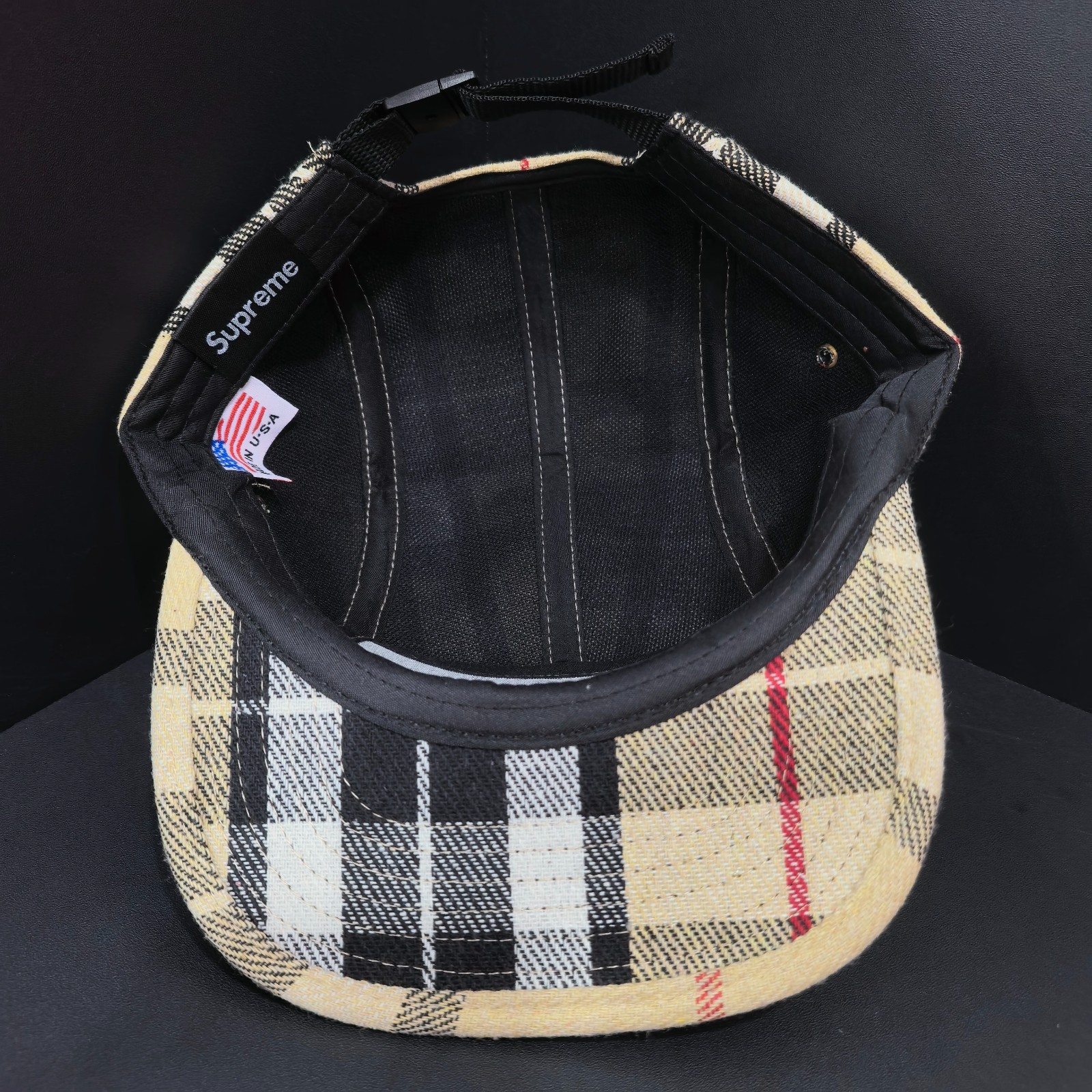 Supreme Beige Checkered Flat-Brim Cap Adjustable