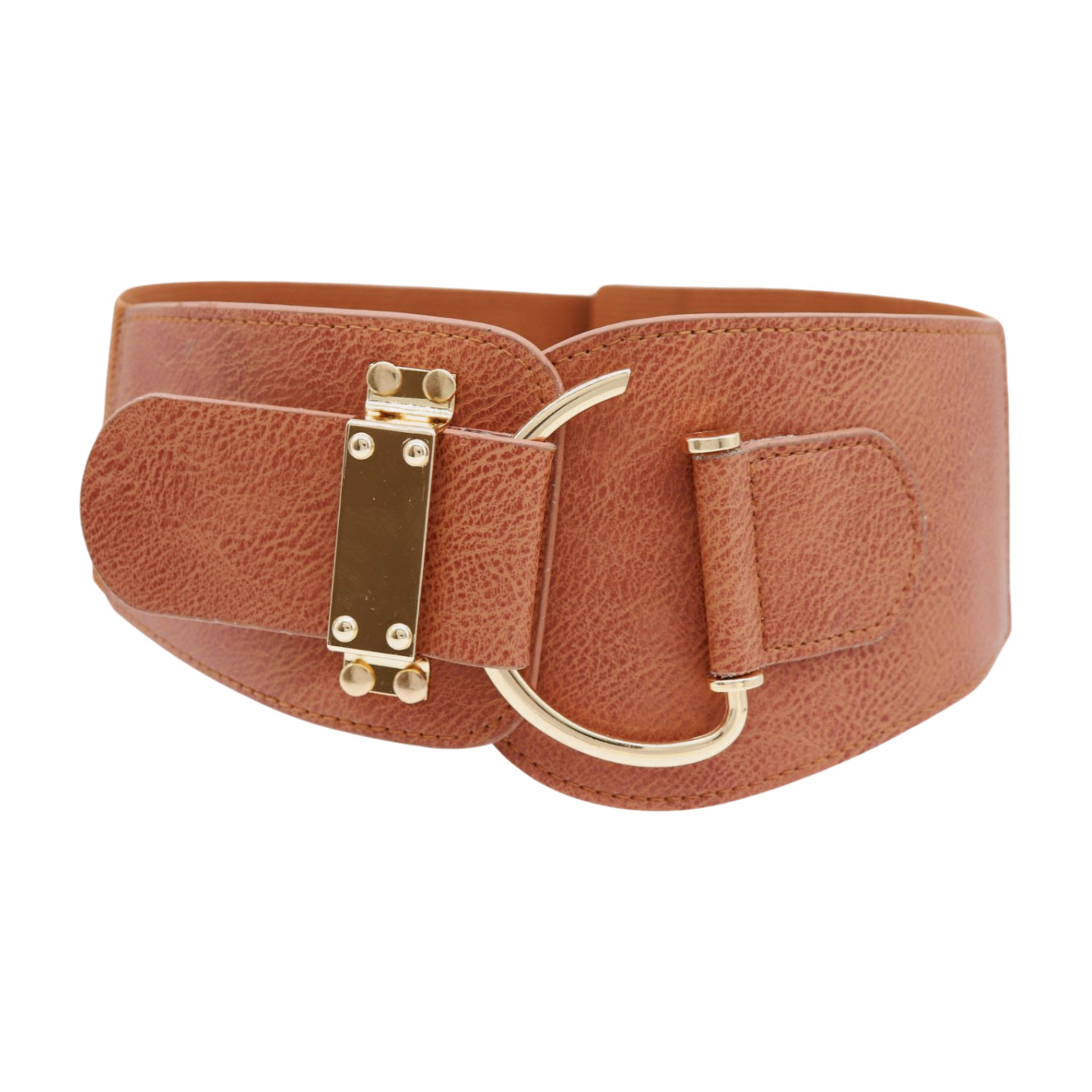 Women Hip High Waist Hook Buckle Chocolate Brown Color Elastic Band Belt M L