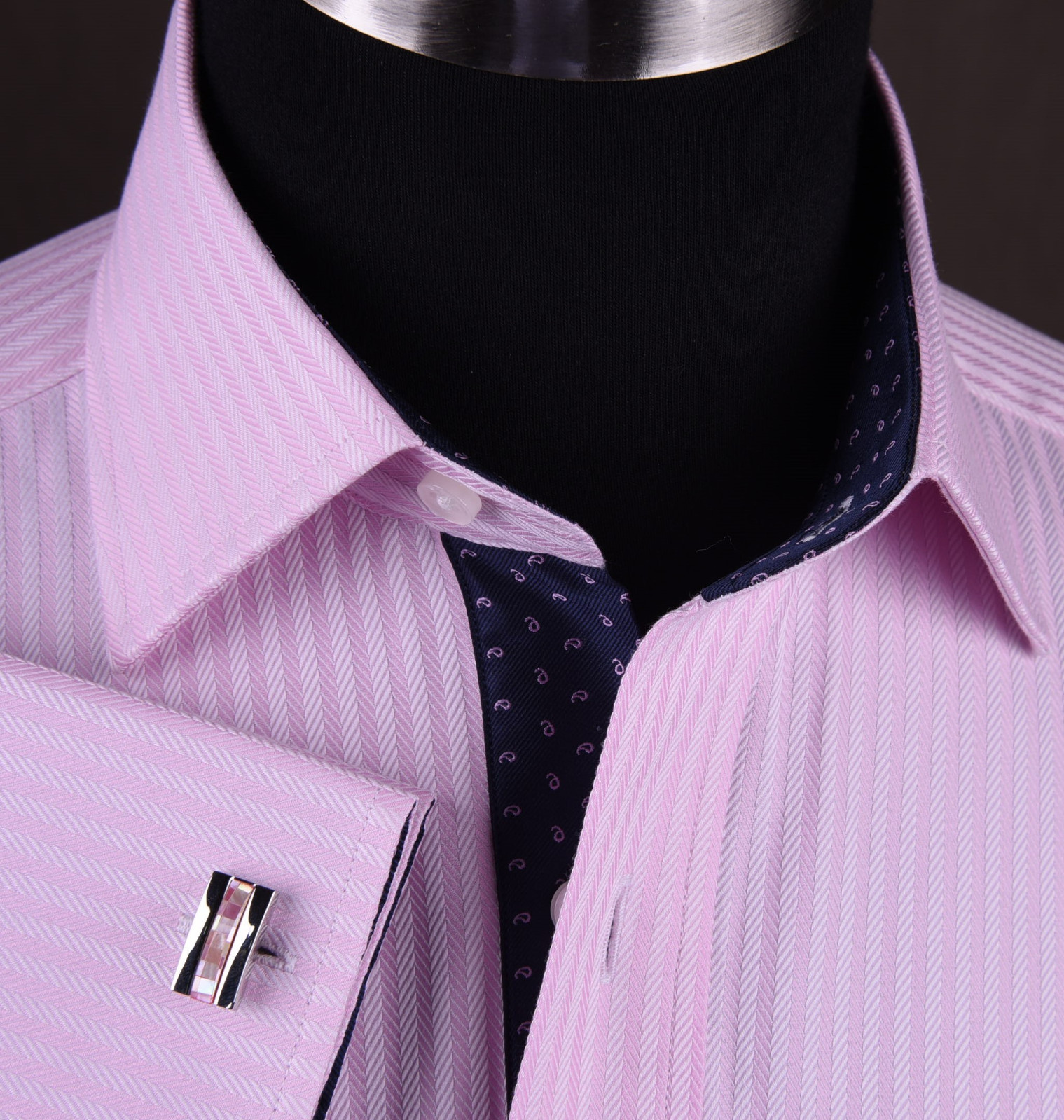 Pink Herringbone Formal Business Dress Shirt Contrast Floral Sexy Boss Design