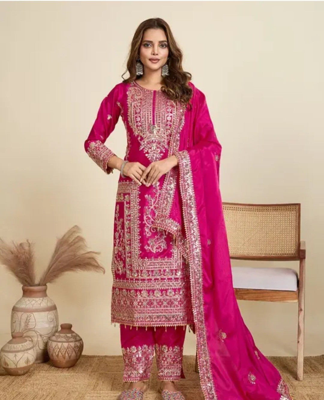 Women Kurti With Pant Heavy Embroidered Designer Look .with Dupatta Stylish….