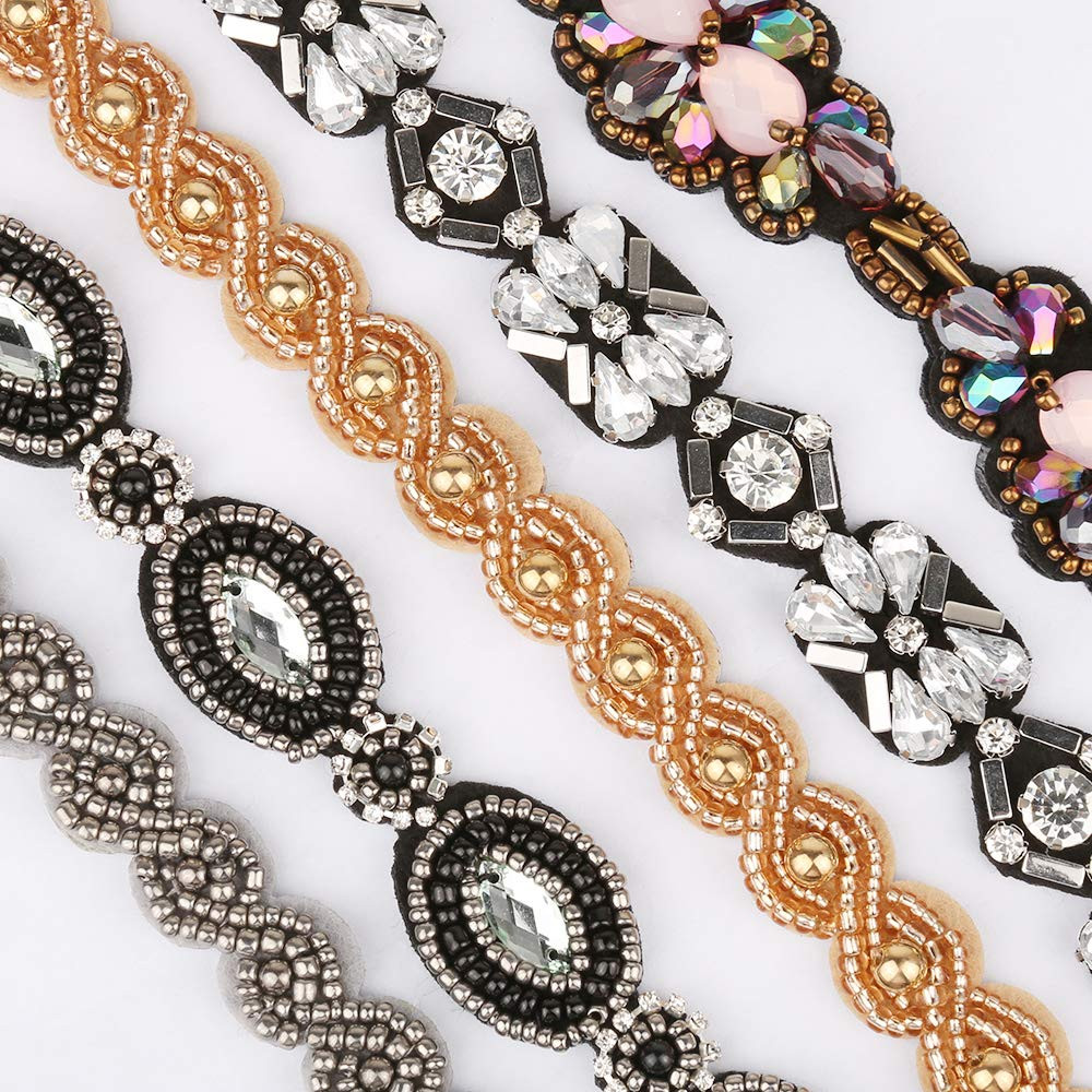 5Pcs Elastic Beaded Headbands, Jewels Hairbands Hat Bands, Crystal Rhinestone He