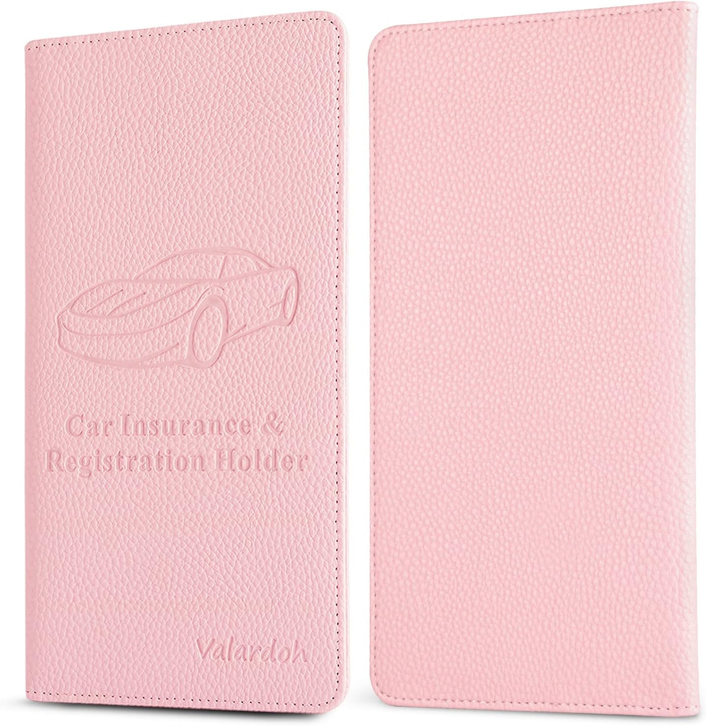 Premium Car Registration And Insurance Card Holder Car Document Holder (Pink)