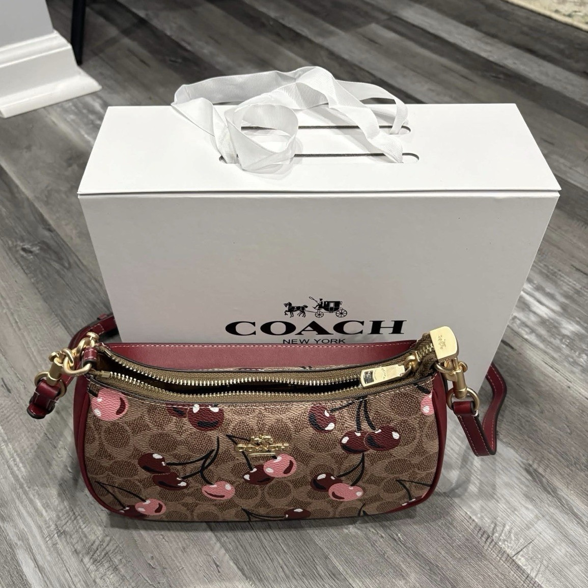 Coach Signature Cherry Print Small Shoulder/Crossbody Bag w/ Strap