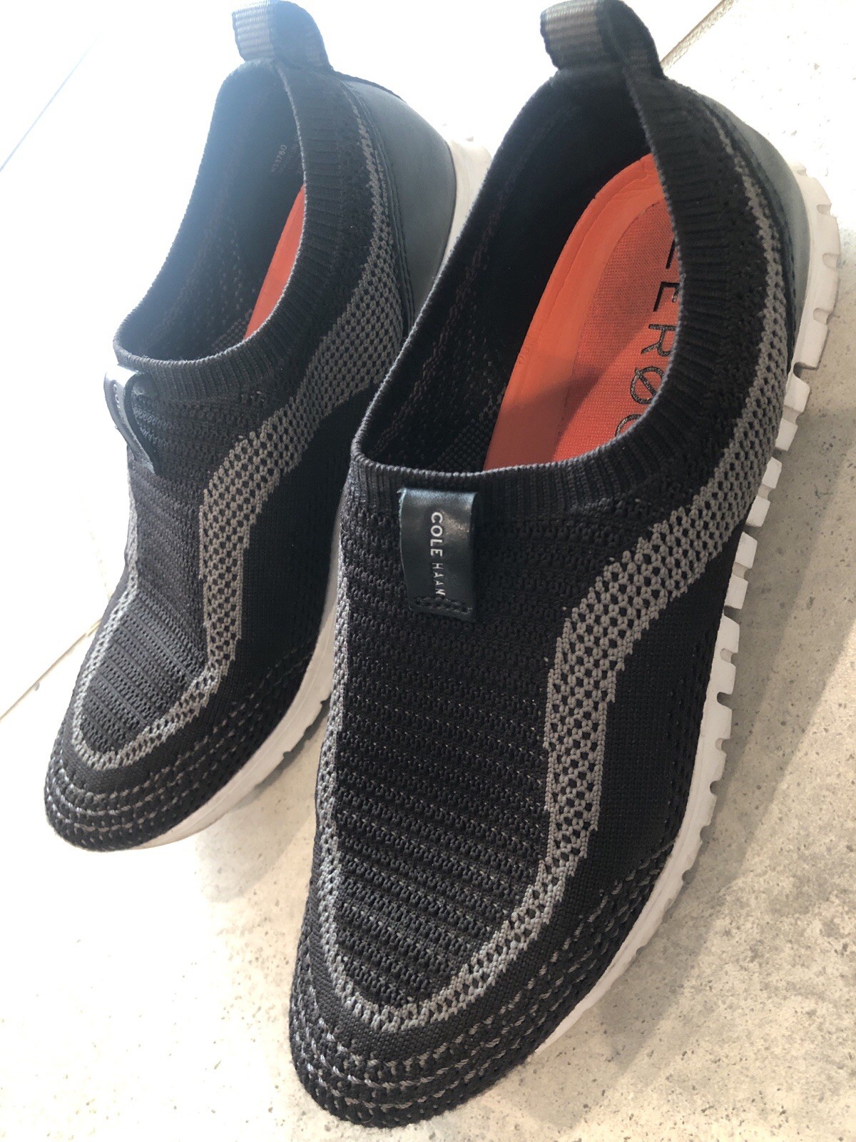 Cole Haan Slip-On Knit Sneakers – Black with Gray and Orange