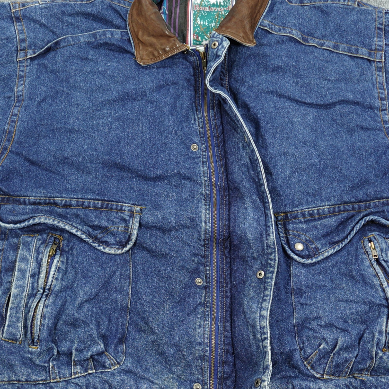 Vintage Boulevard Jacket 3XLT Blue Men Denim Bomber Lined Insulated Pockets