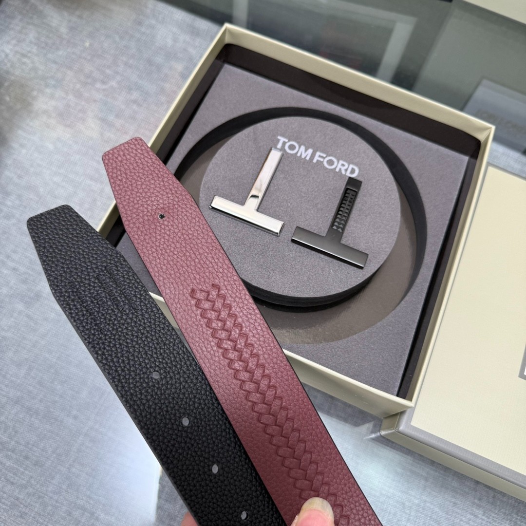 Tom Ford Handmade Double-Buckle Reversible Belt Black/Red 3.8cm/1.50″