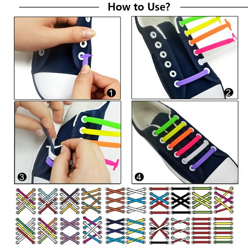 16Pcs Easy No Tie Shoelaces Elastic Flat Lazy Silicone Shoe Lace Strings Adult