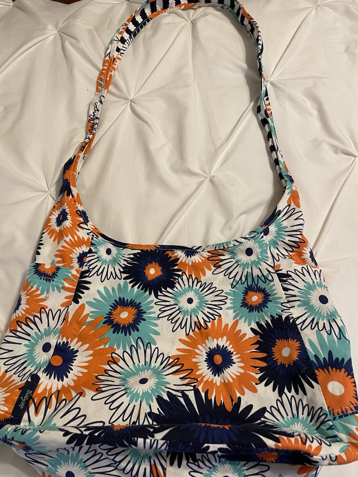 Thirty-One Reversible Paradise Pop & Navy Wave Retired Crossbody Hobo Bag
