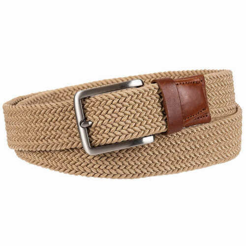 Tommy Bahama Stretch Belt-Leather Trim-Silver Buckle (Khaki ,Size L/XL 36-42)New