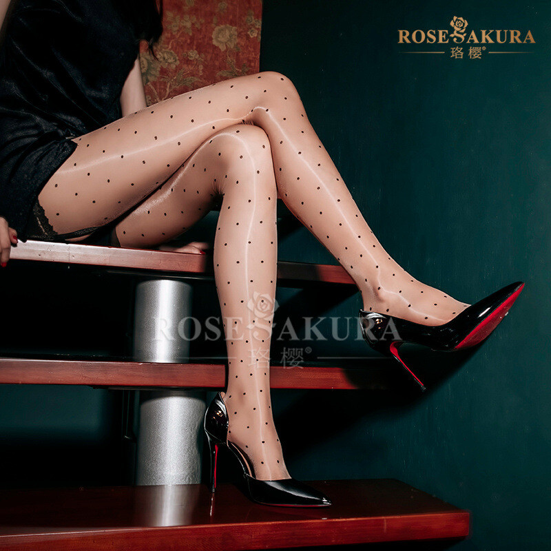 Rose Sakura Polka Dot Glossy Oil Shiny Ultra Silky Sheer Stockings Pantyhose