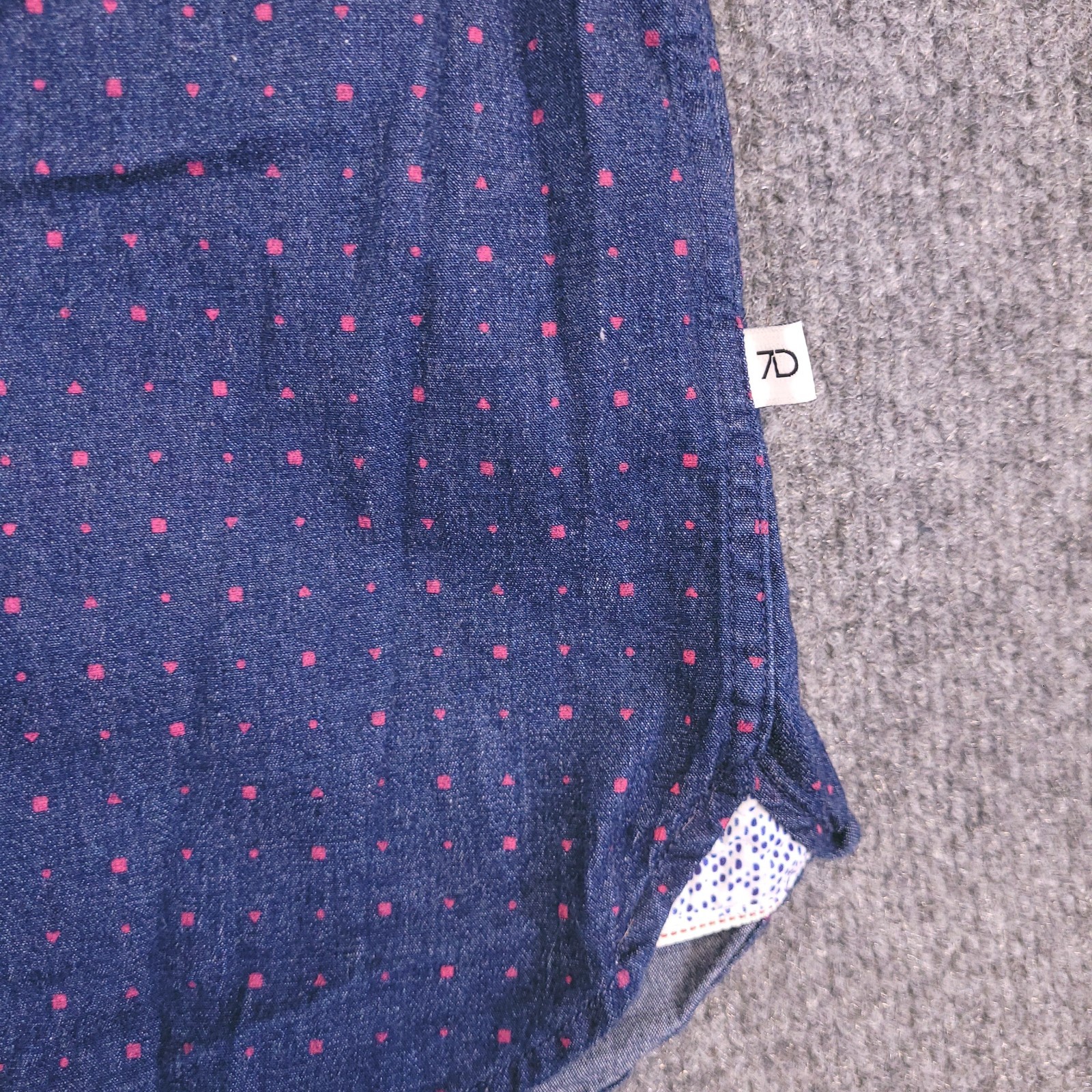 7D 7 Diamonds Stretch Shirt Mens XL Button Up Geometric Trim Contrast Blue