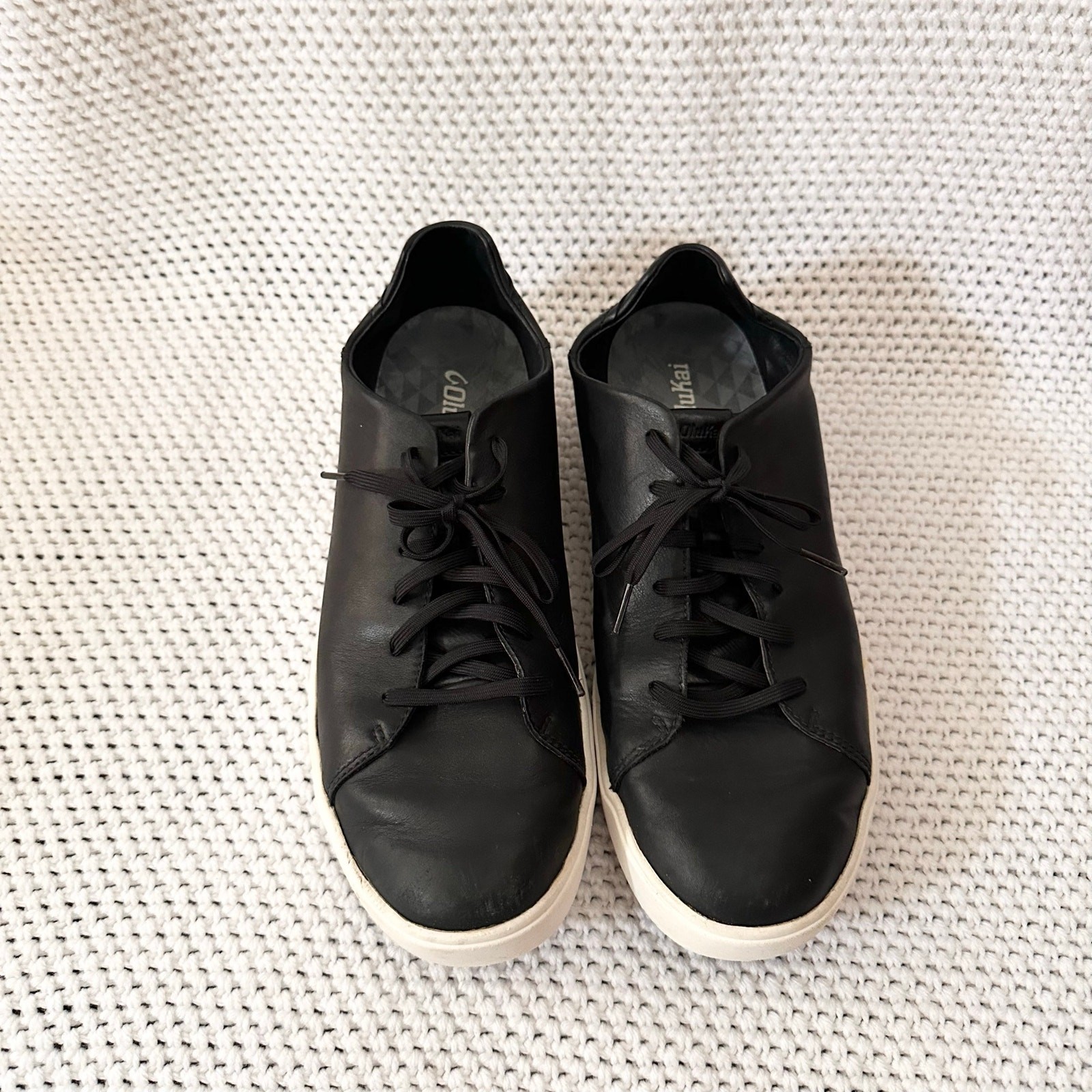 OluKai Onyx Black Leather Lae’Ahi Li ‘Ili Lace Up Low Top Sneakers Men Size 12