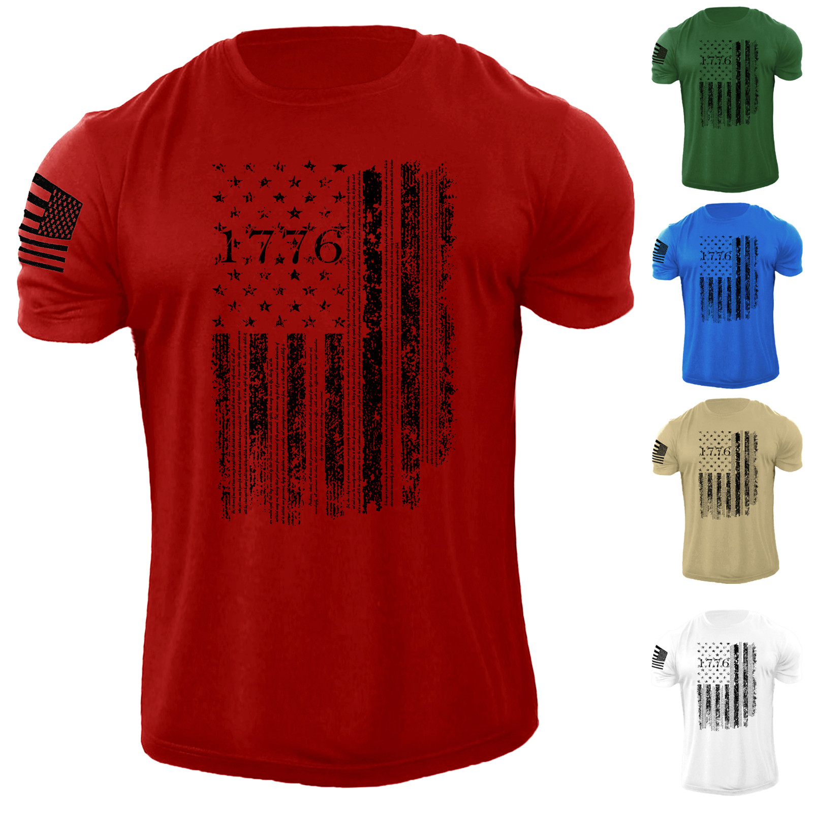 Men’s 1776 Declaration Of Independence USA Flag T Shirt 100% Cotton Tee