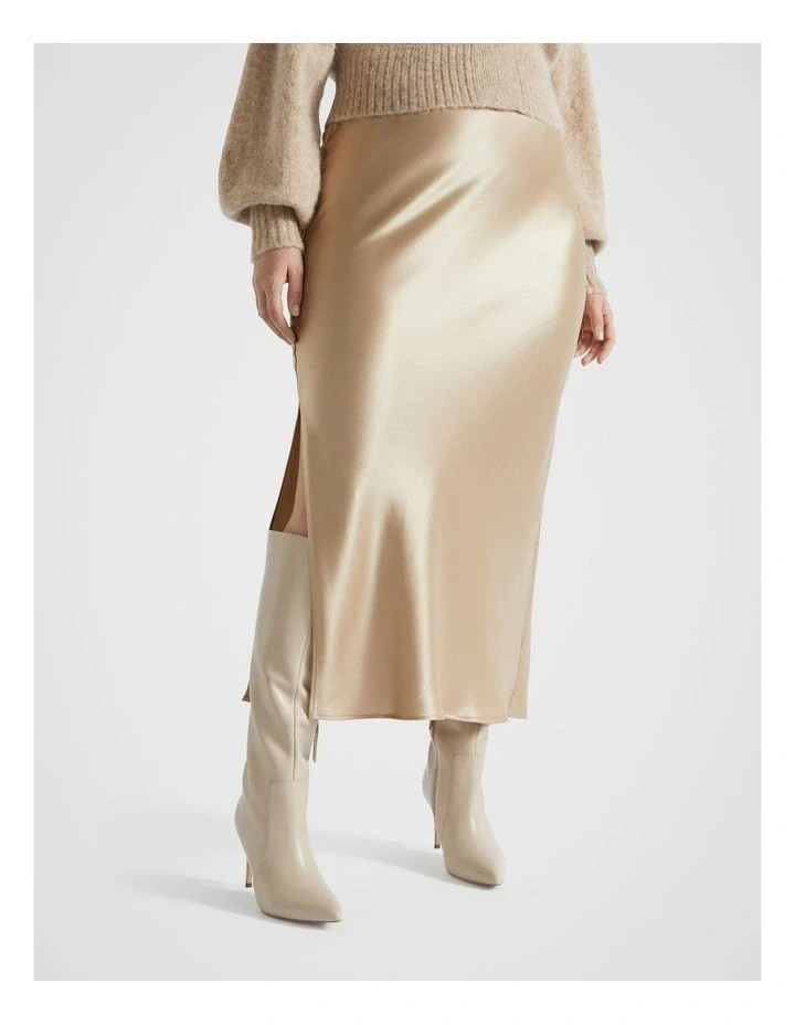 Acetate Satin Champagne gold midi-maxi slip skirt capsule day to night UK 6 8