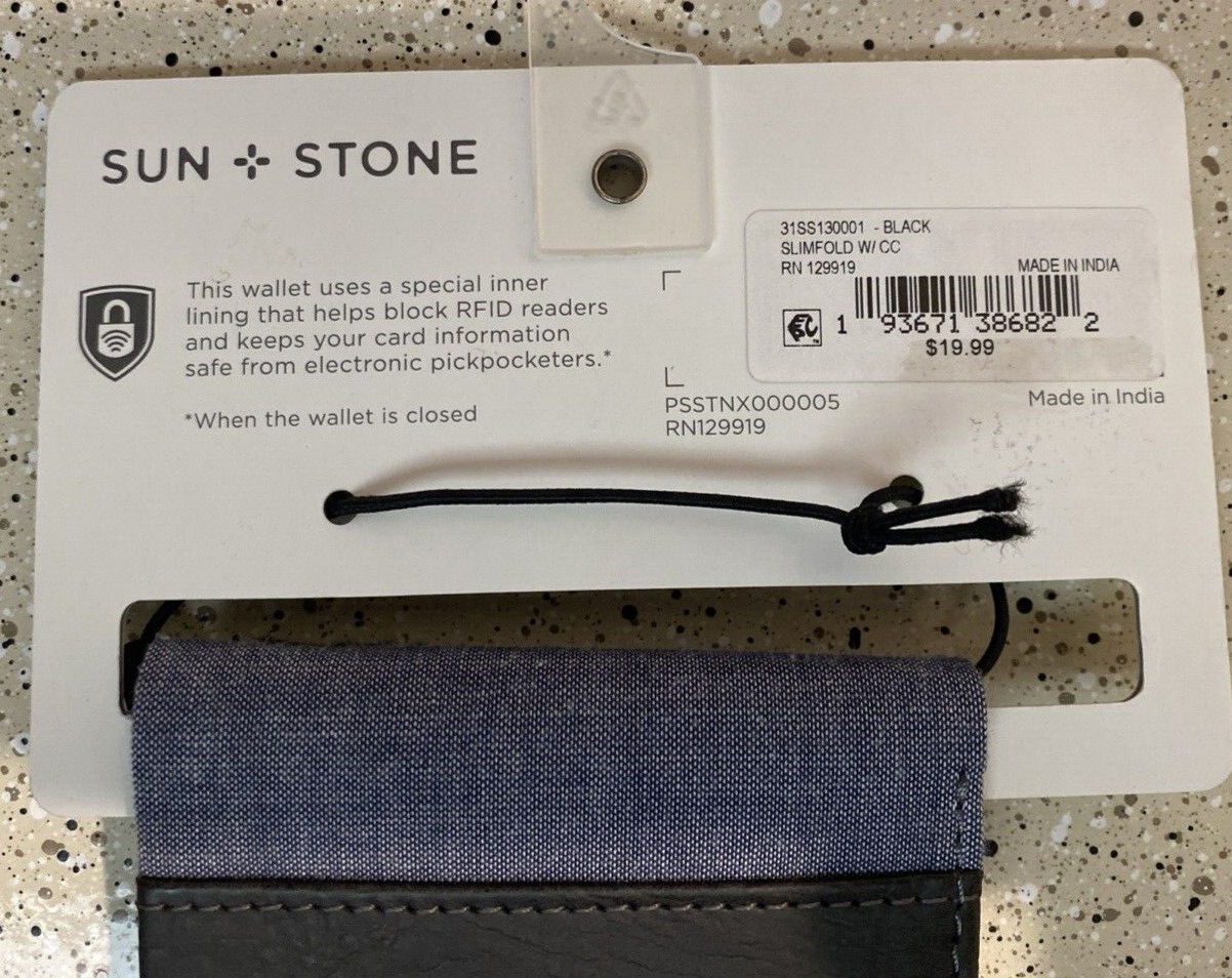 Sun + Stone Black Slim Fold Wallet RFID Protection Blocker, Created For Macy’s