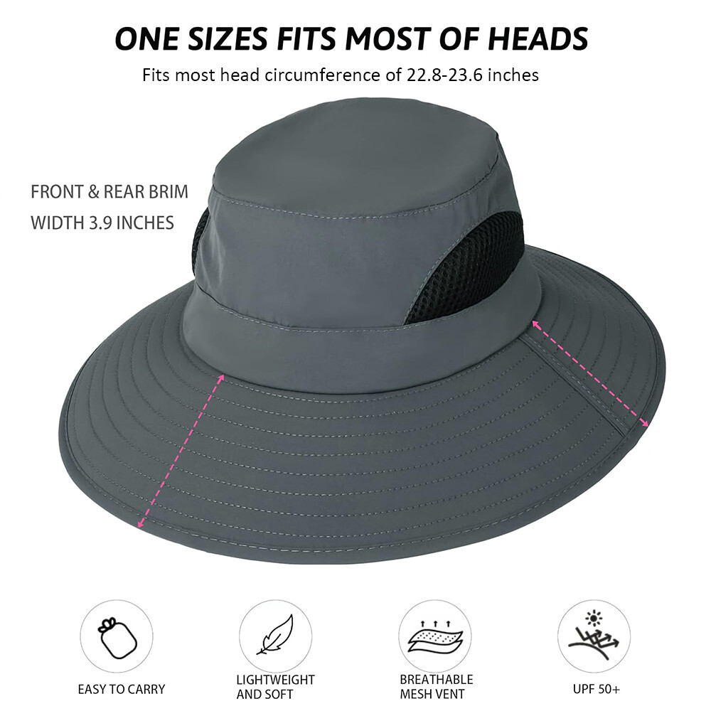 Men Wide Brim Sun Hat UV Protection Bucket Cap For Hiking Camping Fishing Safari