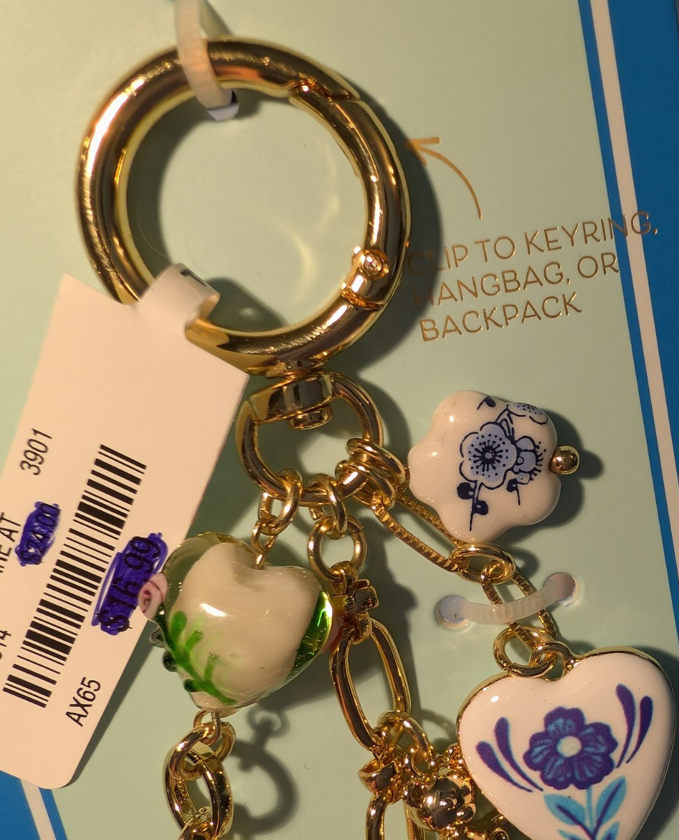 NWT PIPER K BAG CHARMS AND KEYCHAIN GLASS GLASS STONE CLIP BACKPACK HANDBAG SAFE