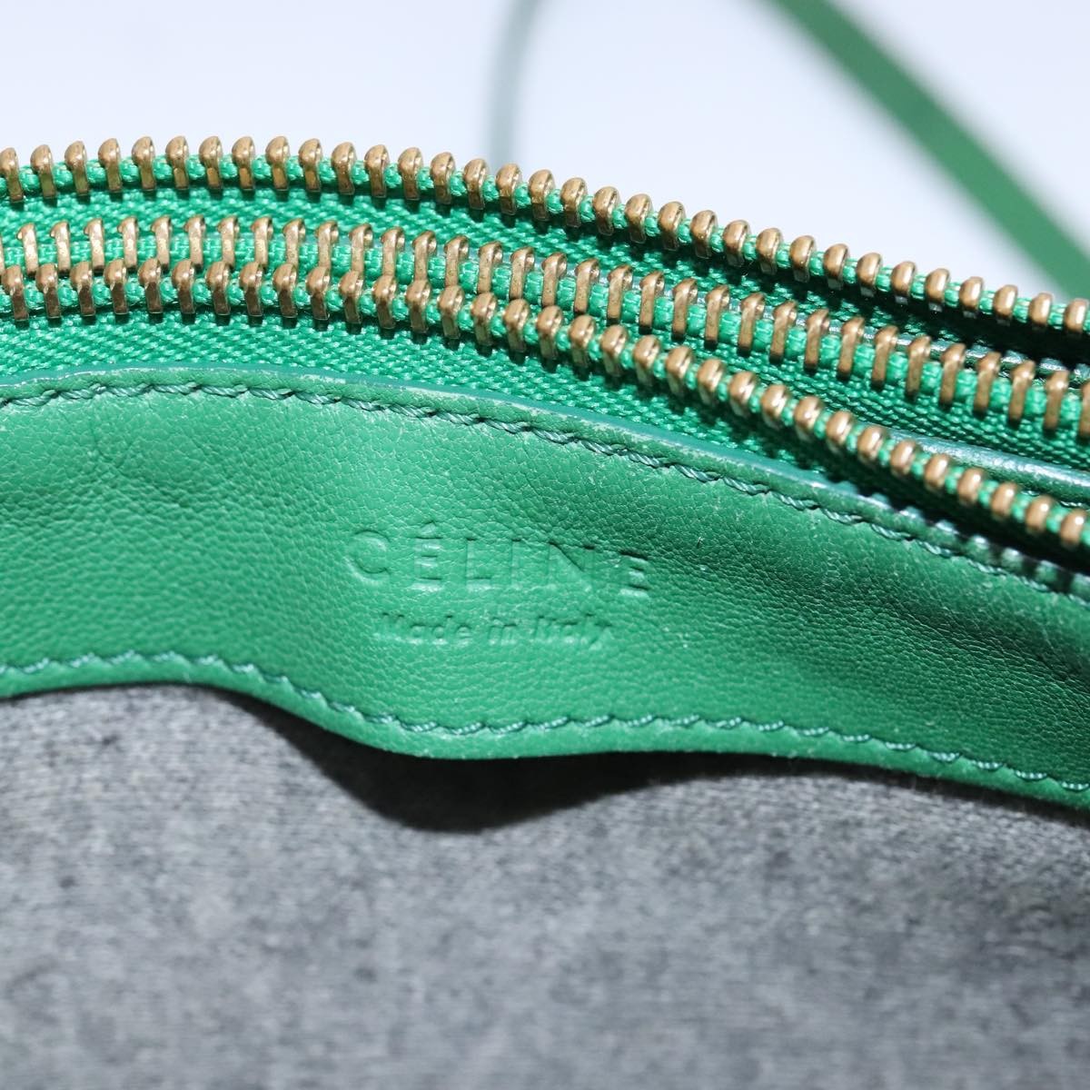 CELINE Trio Shoulder Bag Leather Green Gold Auth mr962