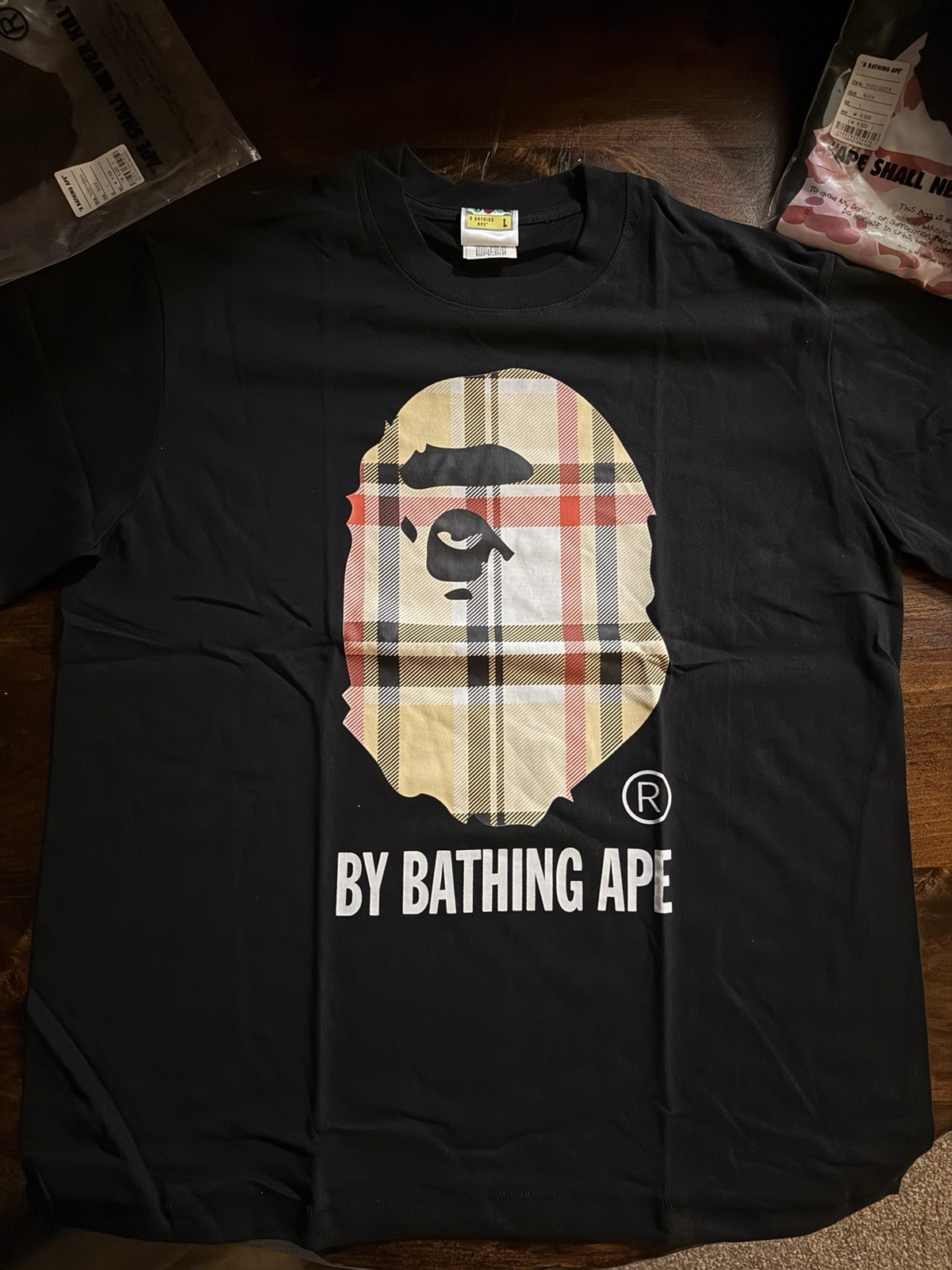 A Bathing Ape BAPE Black Check T Shirt Size L New With Tags & OG Bag