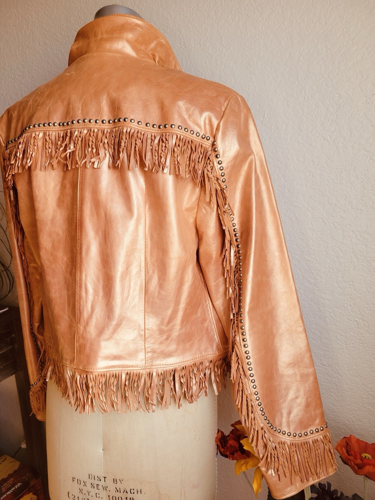 Double D Ranch Leather Fringe Studded Zip Lined Western Jacket M