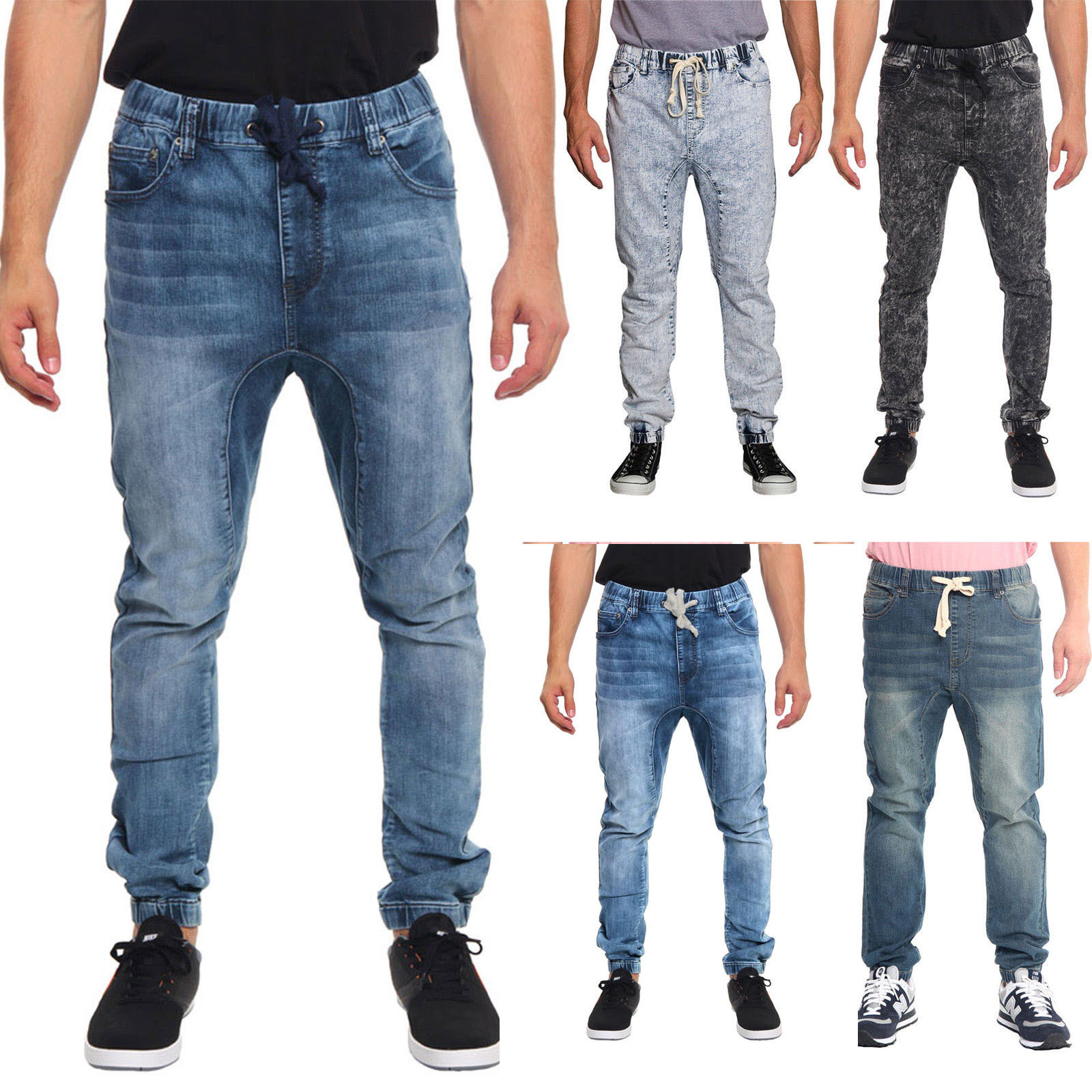 Victorious Men’s Jogger Drop Crotch Denim Jogger Pants S~5XL JG803 -FREE SHIP