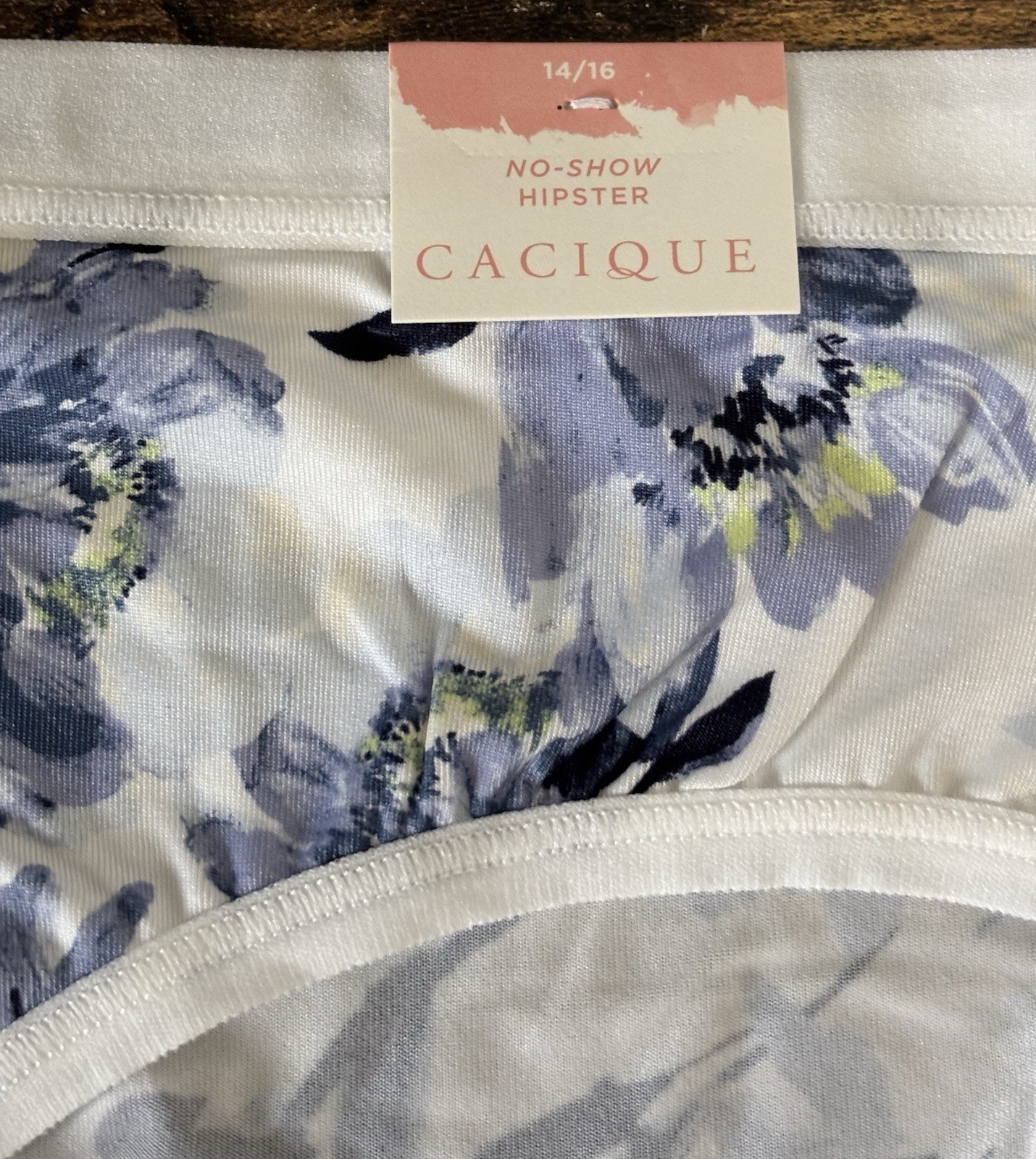 Size 14/16 Lane Bryant Cacique No Show Hipster Nylon Panty Navy Blue Pink Flower