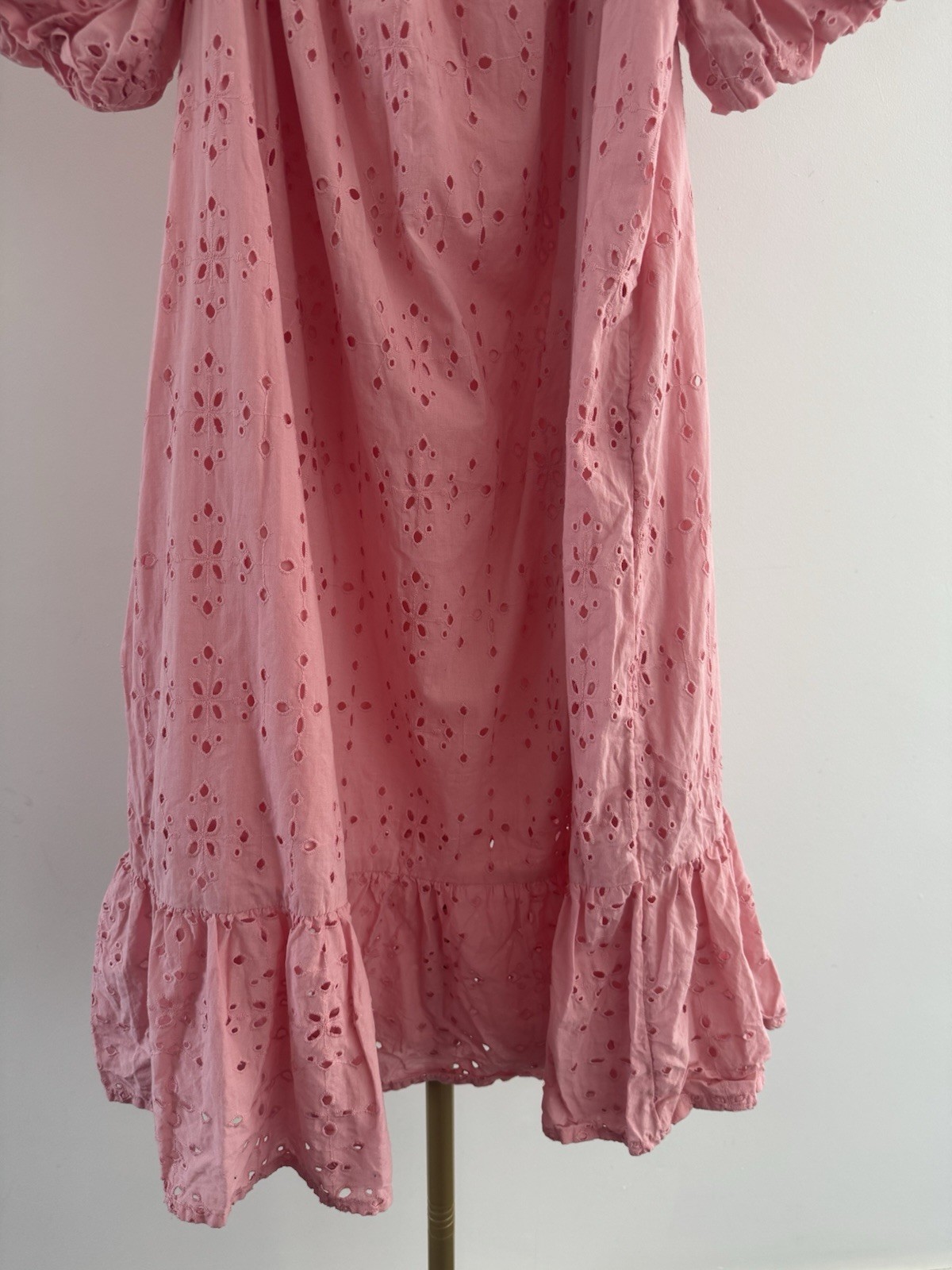 F&F Pink Broderie Anglaise Summer Dress UK 20 Puff Sleeve Cotton Off Shoulder