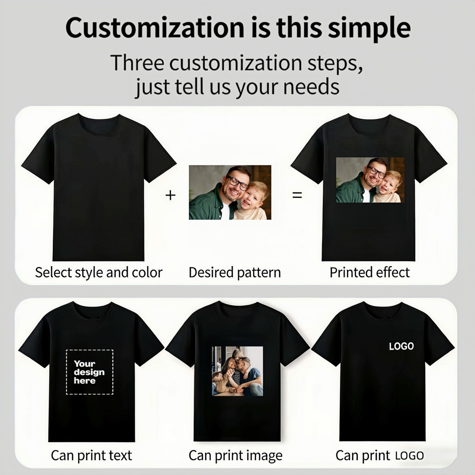 Personalized Custom Photo T-Shirt Gift for Dad Fathers Day Soft Cotton