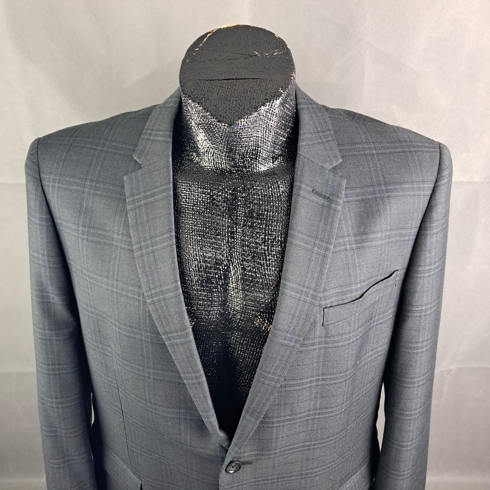 Egara Extreme Slim Fit Sportcoat 48R Mens Gray Windowpane Check 2-Button Jacket