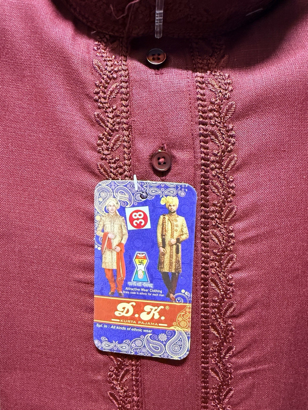 Maroon cotton embroi Haldi NWT Men’s Kurta PAJAMA SET SZ 38 M India-USA seller