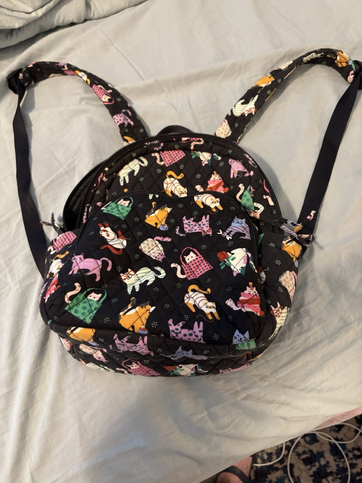 vera bradley Quilted Vibrant Cat Print Backpack With Matching Zip Wallet Black