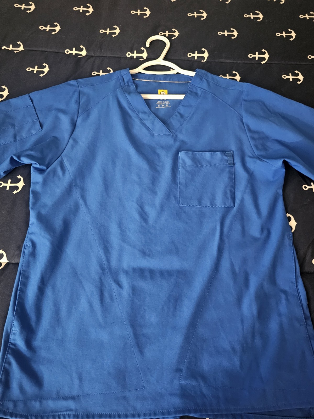 Wink Workflex Scrub Shirt Mens Medium Blue V Neck Nursing Pocket Top Workwear