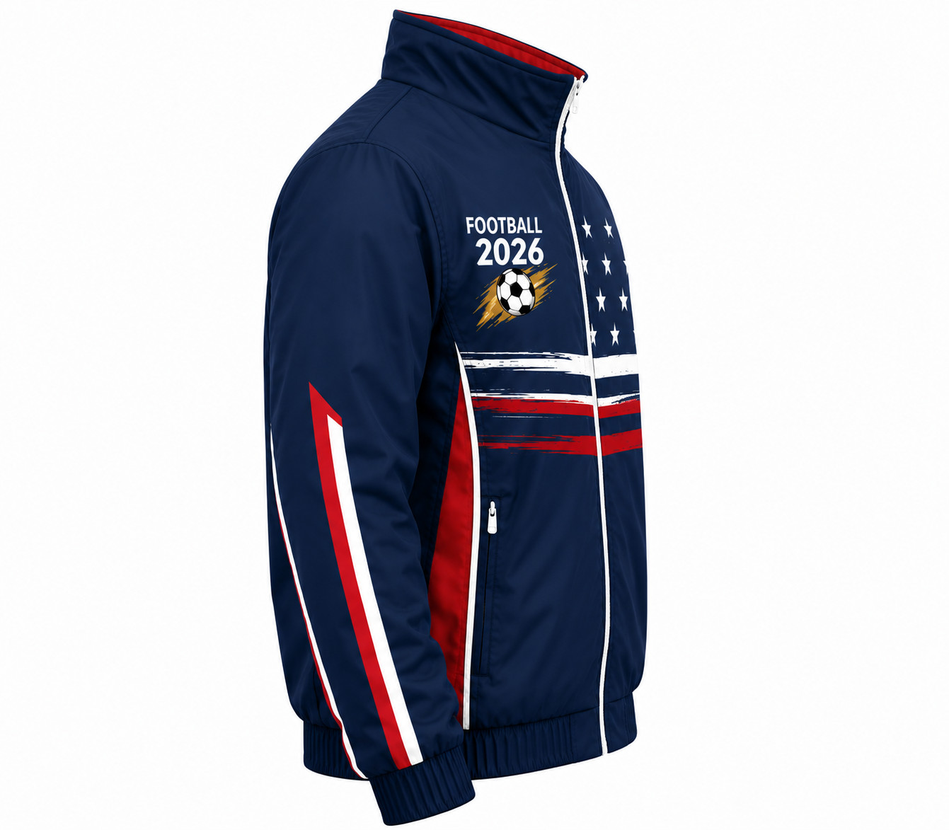 Men’s Bomber Biker Football 2026 World Soccer Mega Event Blue Nylon Track Jacket
