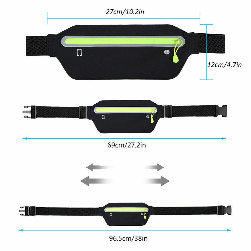 Reflective Running Belt Fanny Pack Waist Pouch Outdoor Camping Hiking Zip Bag